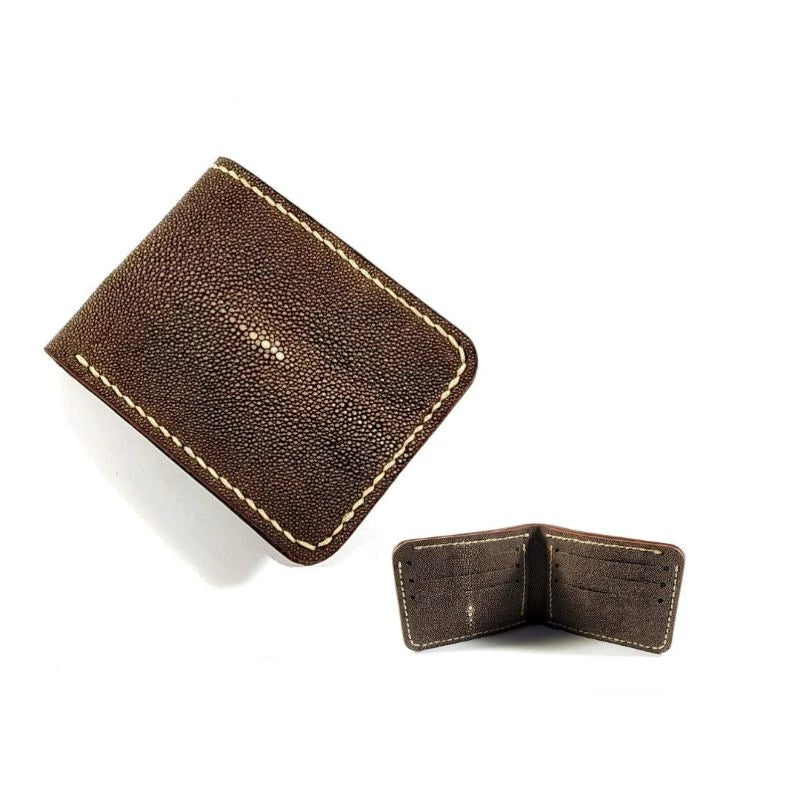 Premium handmade men's wallet made of genuine stingray leather in brown