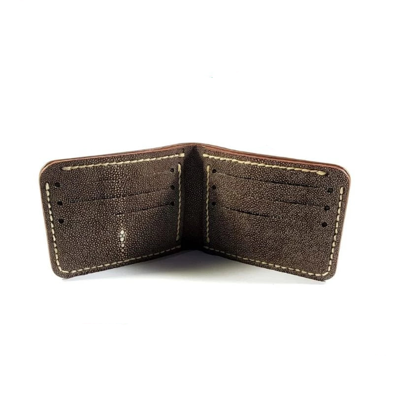 Premium handmade men's wallet made of genuine stingray leather in brown